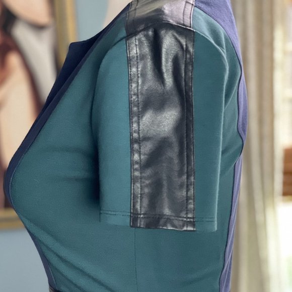 BCBGMaxAzria blue & black faux leather peplum top - Picture 4 of 6